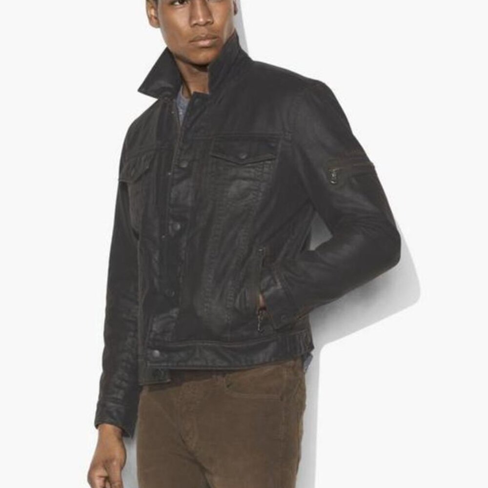John Varvatos ~ Star USA Faux Shearling Lined Coated Trucker Jacket size Large